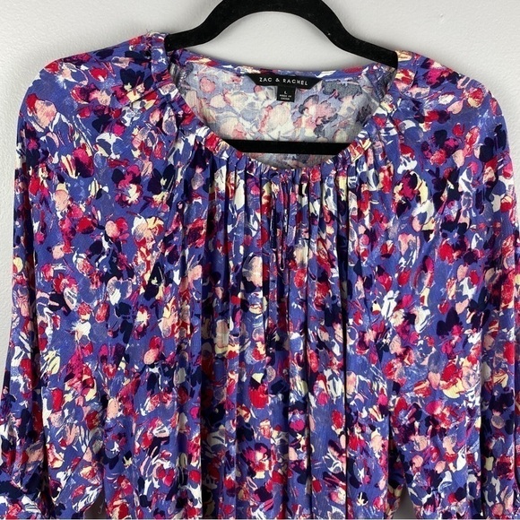 ZAC & Rachel Purple Pink Floral Boho 3/4 Sleeve Blouse Large - Picture 3 of 9